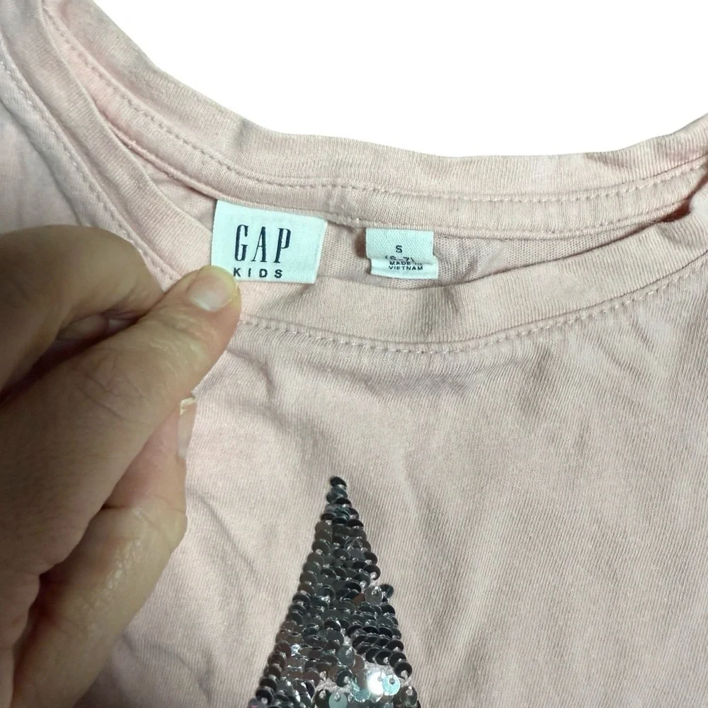 Gap Kids Pink Sequin Star Short Sleeve Tee Shirt Girls Size S 6/7